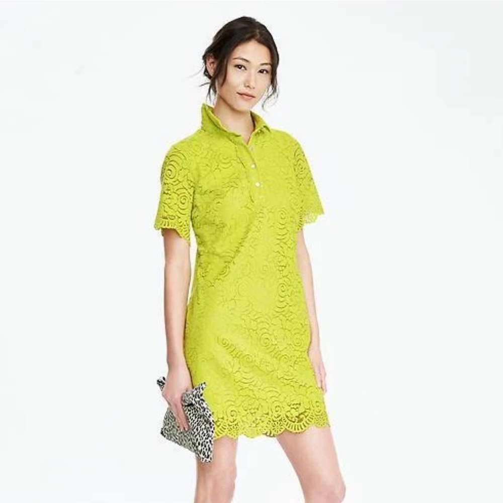 Banana Republic Floral Lace Shirtdress in Bright Green